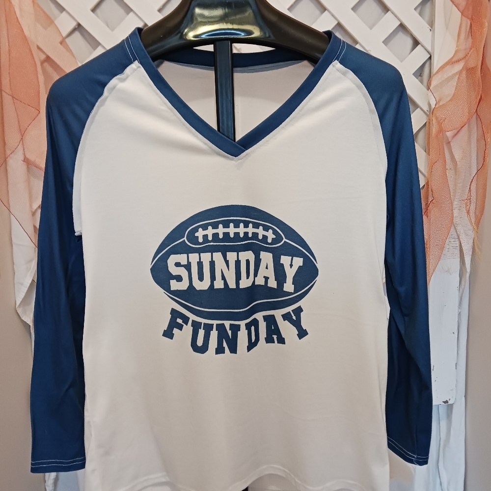 Long sleeve v-neck graphic football, t-shirt women's SZ large